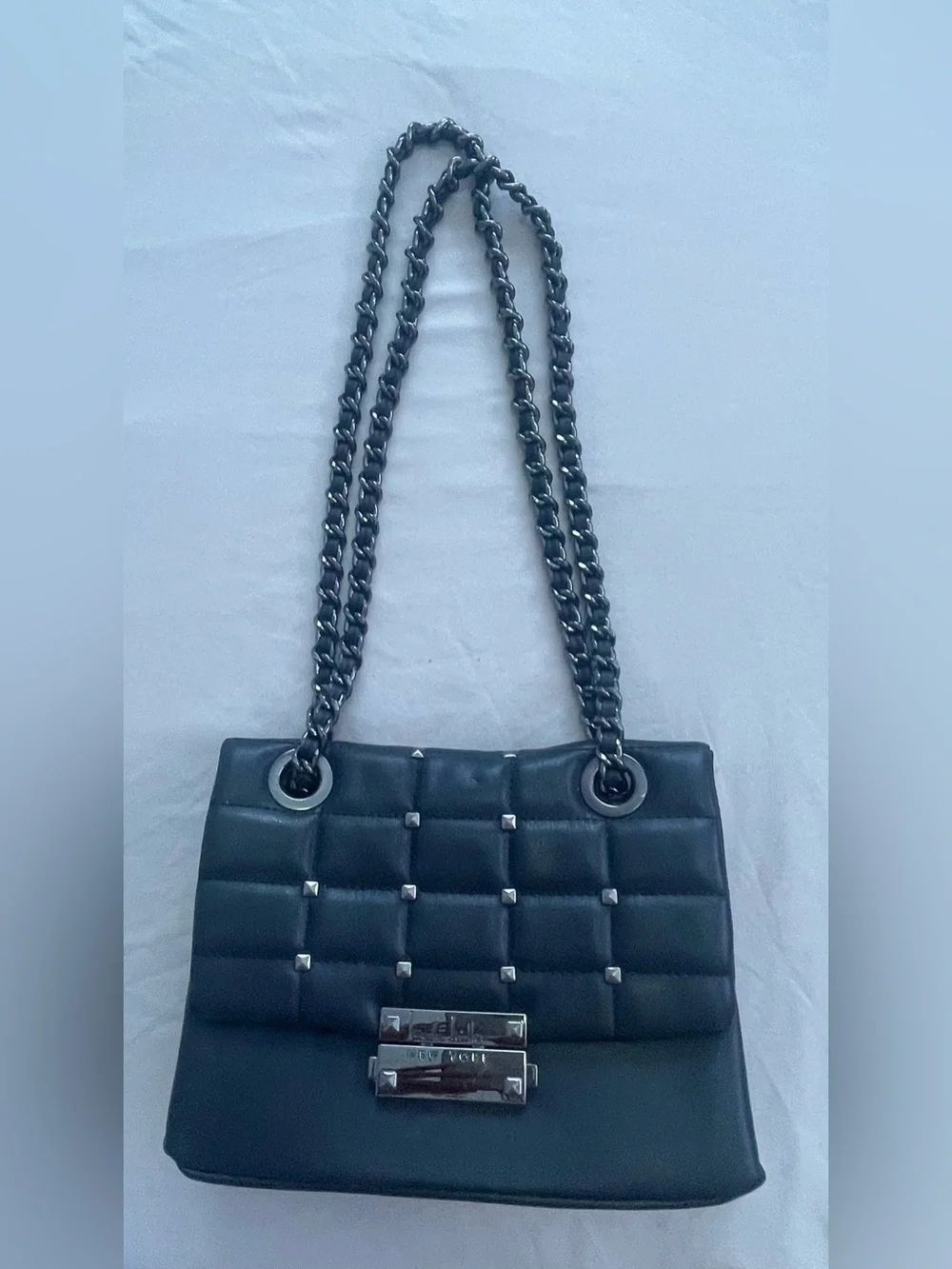 Nicole Miller New York Black Quilted Stud-Accent Chain Shoulder Bag